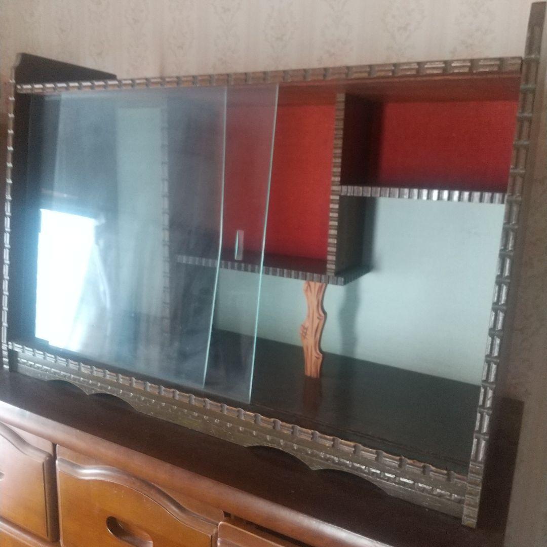 月末限定再値下げ！たのめる便【古道具】木製ガラスキャビネット 飾り棚 中型