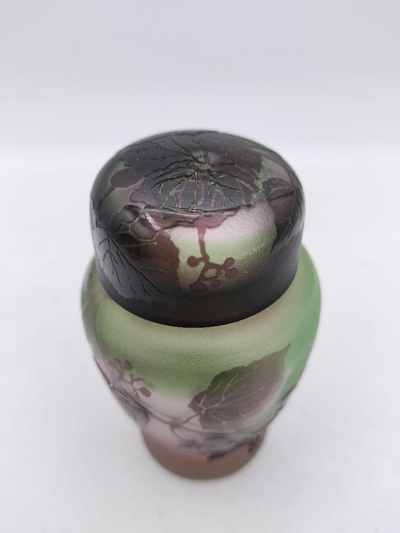 c208 茶入 ぎやまん 葡萄 北一硝子 共蓋 牙蓋付 木箱 茶道具 古物