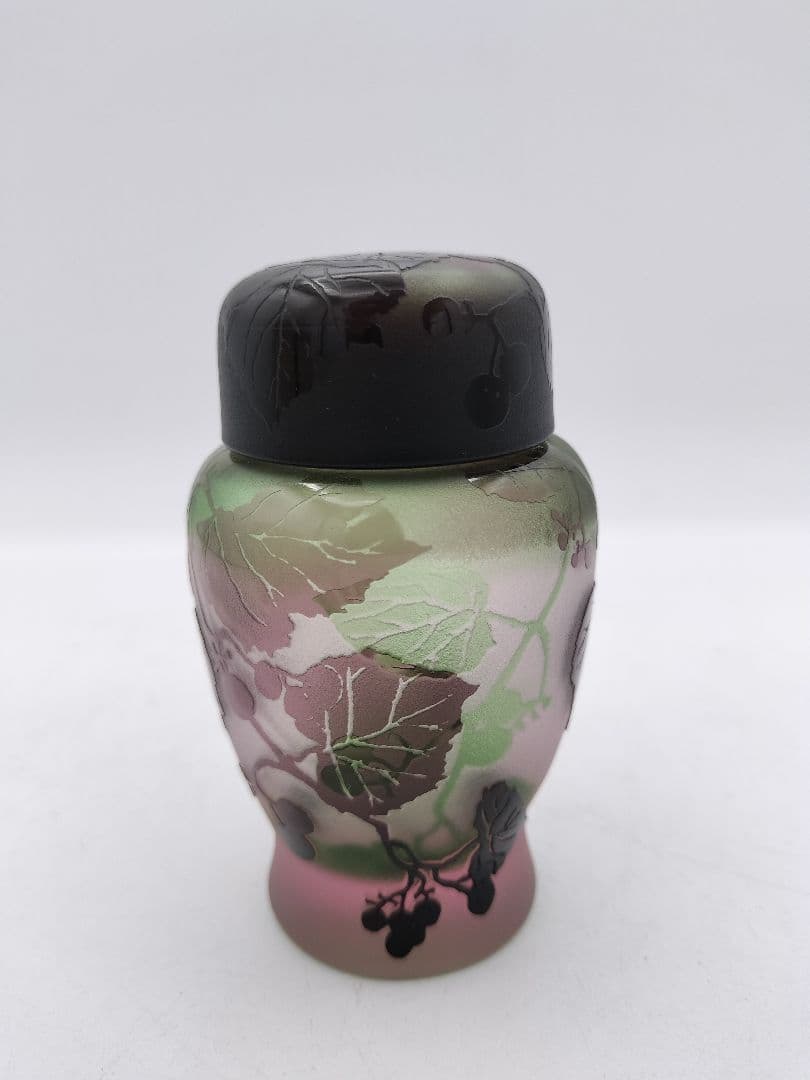 c208 茶入 ぎやまん 葡萄 北一硝子 共蓋 牙蓋付 木箱 茶道具 古物