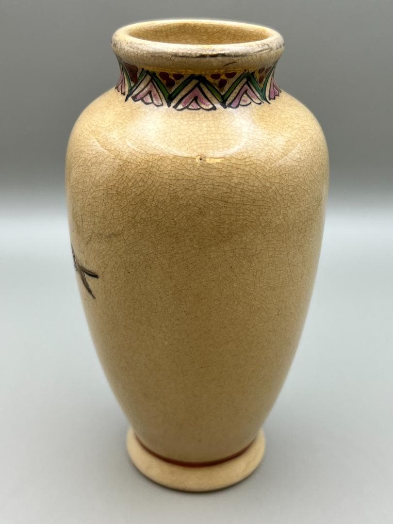 【海】江戸期　白薩摩　花鳥文花瓶　在銘　骨董品　時代品 美術品