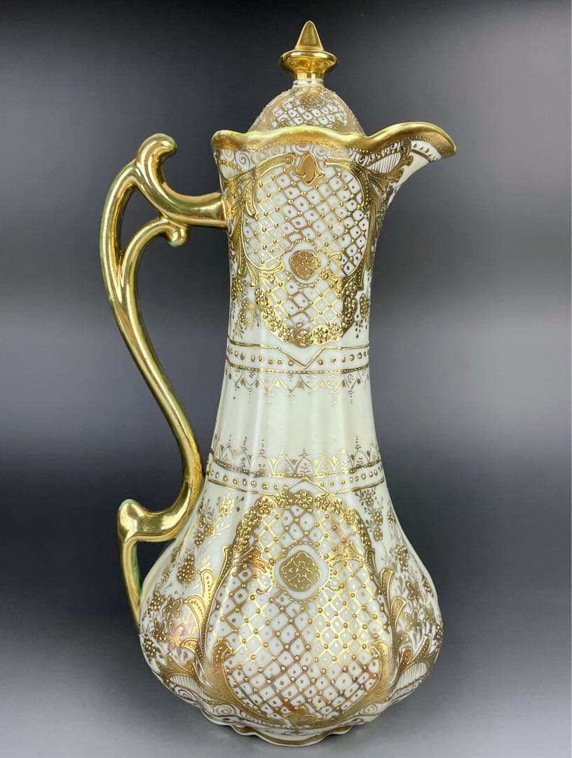 【大型31cm】オールドニッポン アールヌーボー様式 金盛り チョコレートポット