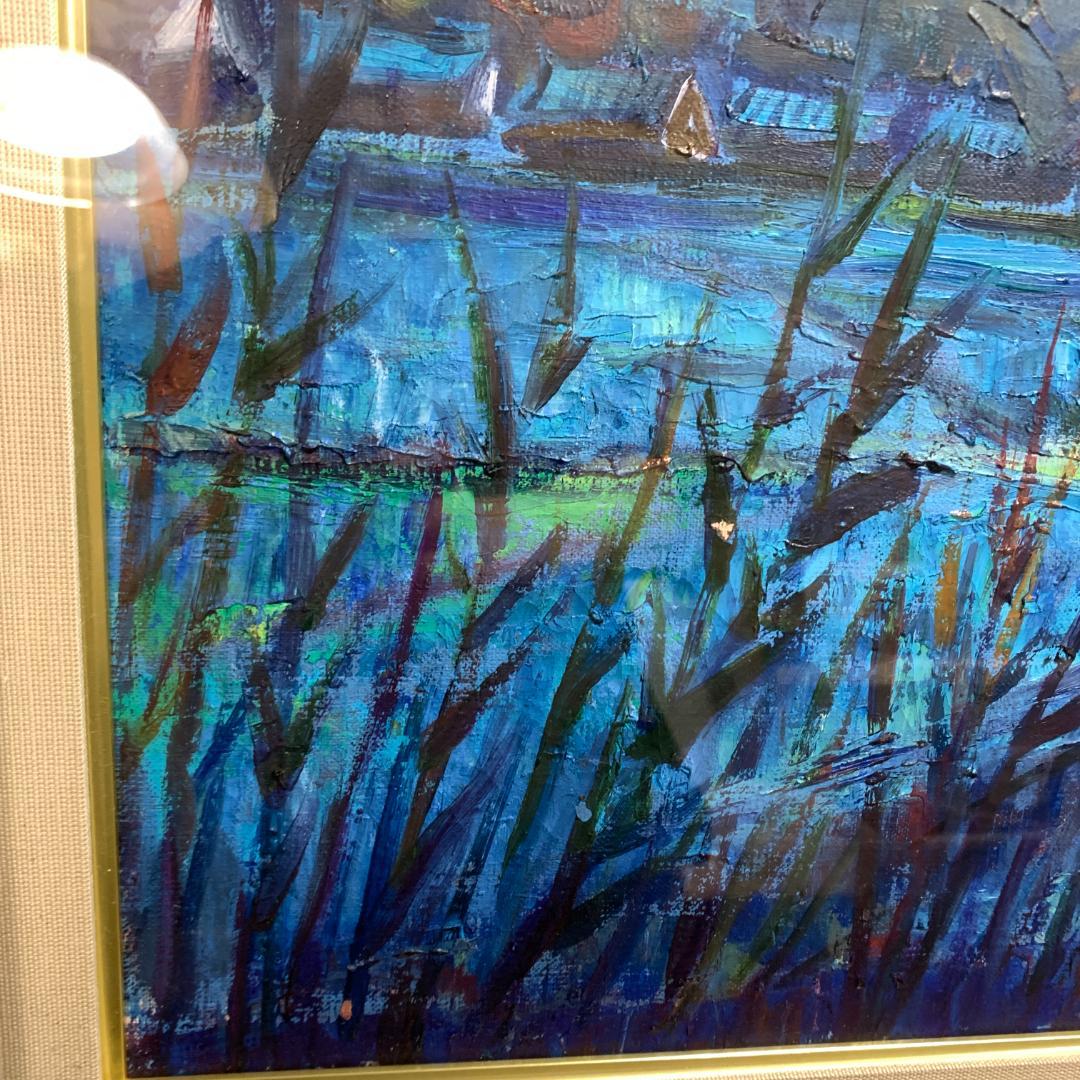 肉筆　大仏殿遠望　作者名　読めない　油絵　絵画　額装