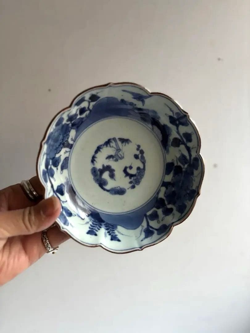 784 骨董 アンティーク 古伊万里 芙蓉手輪花なます皿 成化年製 上物