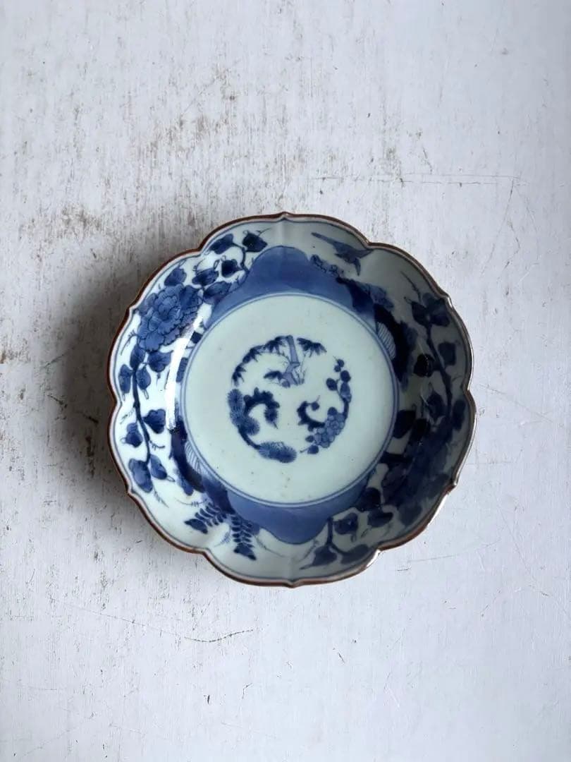 784 骨董 アンティーク 古伊万里 芙蓉手輪花なます皿 成化年製 上物