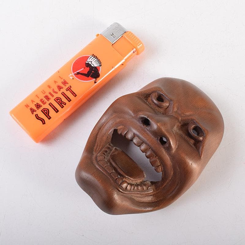 時代提げ物　有田作　能面　能楽　雅楽　木彫　面根付　時代箱付　M　R7872