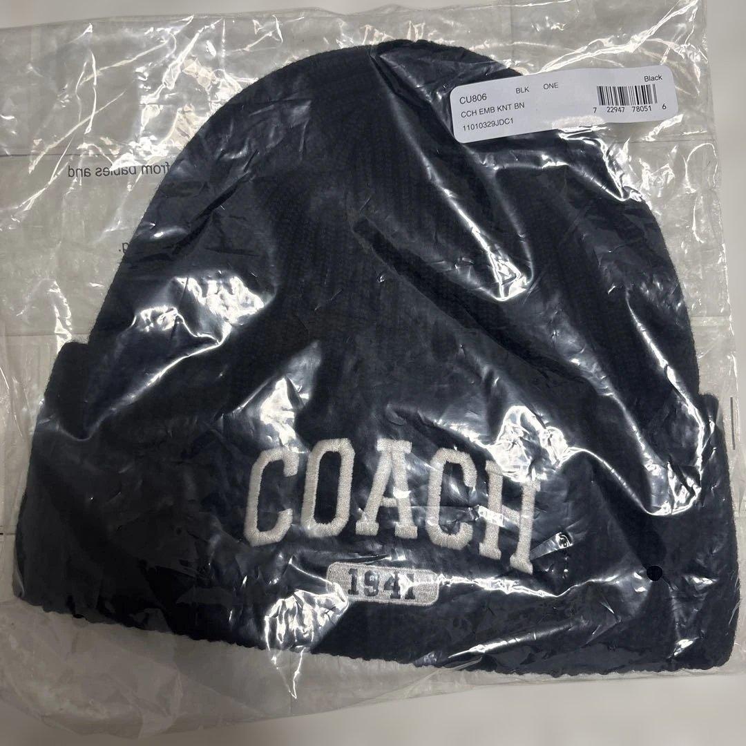 COACH ブランドロゴ ニット帽 ブラック