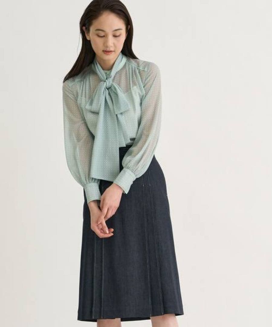 【新品】ANAYI シルク混 デニムライクタック スカート 36 アナイ