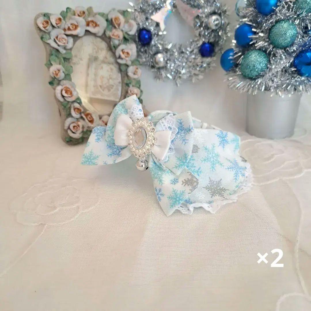 プッチ、幅広シュシュ、スノーフレーク(淡ブルー)わんちゃん猫ちゃん用