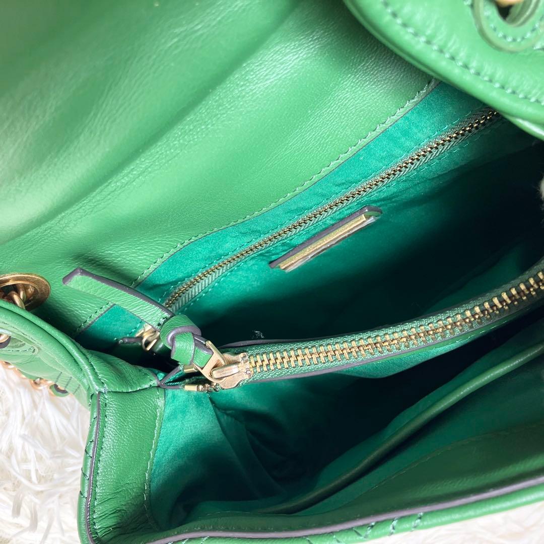 【美品】トリーバーチ＊キルティング ゴールドチェーン レザーグリーン