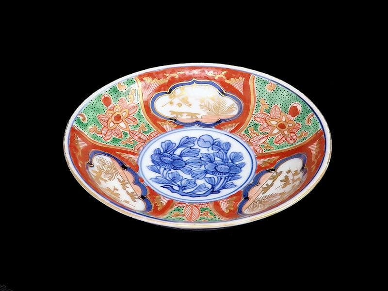 大聖寺伊万里　金襴手　窓絵　松竹梅に牡丹の図　４寸皿　３枚　D640AS-CEi