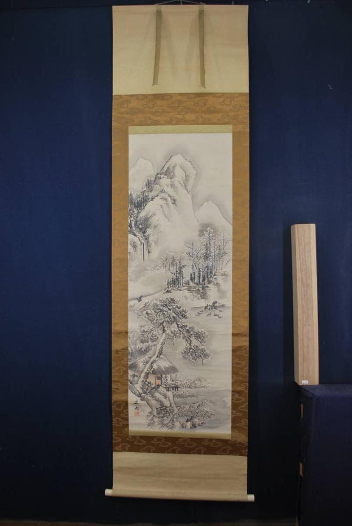 【真作】作者不詳/雪景観池図/掛軸☆宝船☆R‐112　JM