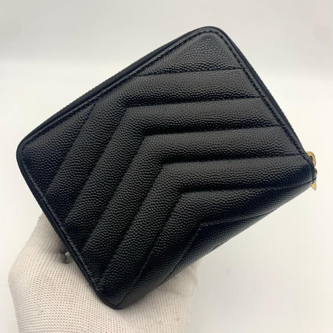 鑑定済み 美品 サンローラン 財布 カサンドラ YSL 二つ折り コンパクト 黒