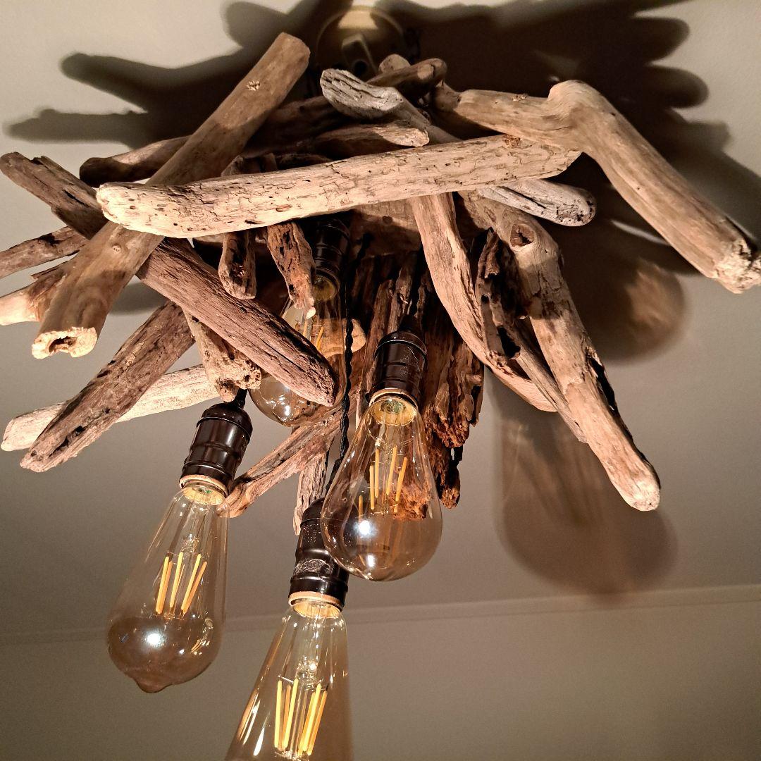 流木インテリア　ペンダントライト　エジソン電球4灯付　ヴィンテージソケット