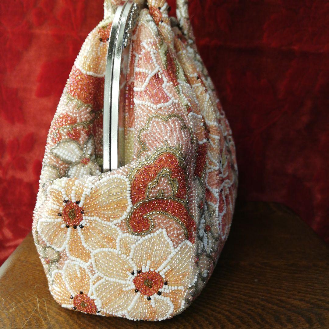 はしもと 花柄 豪華総ビーズ刺繍 ハンドバッグ