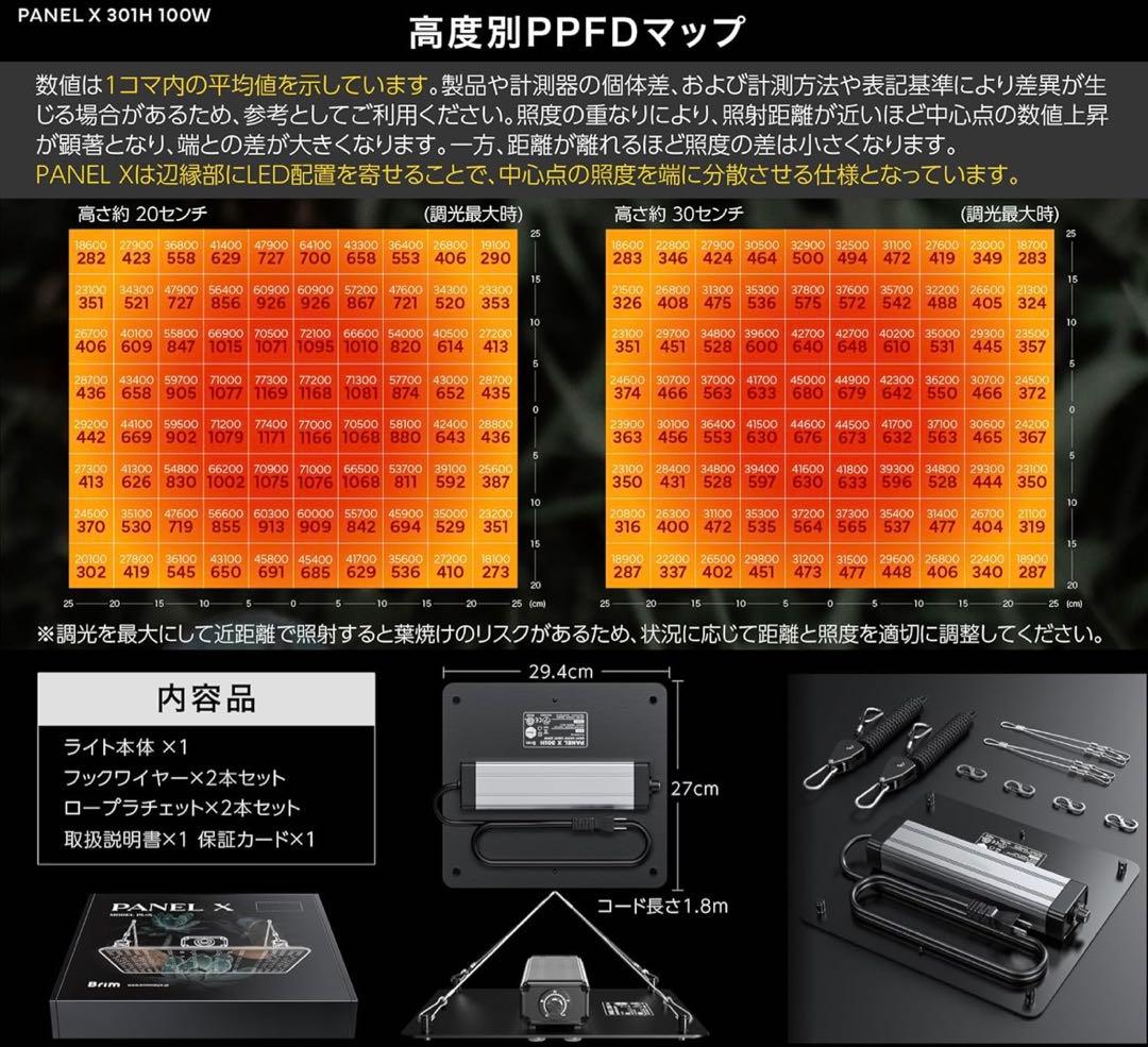 BRIM PANEL X 301H 2個 調光機能付き防水育成パネルライト