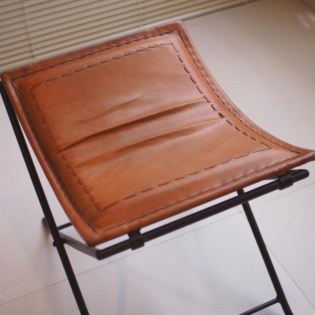 レザー折りたたみアイアンスツール 本革 山羊革