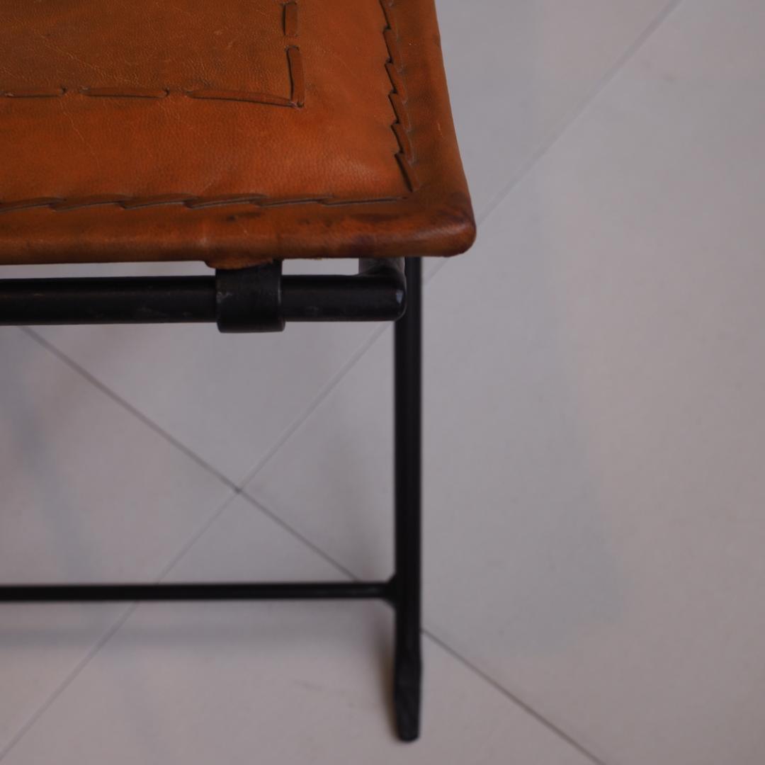 レザー折りたたみアイアンスツール 本革 山羊革