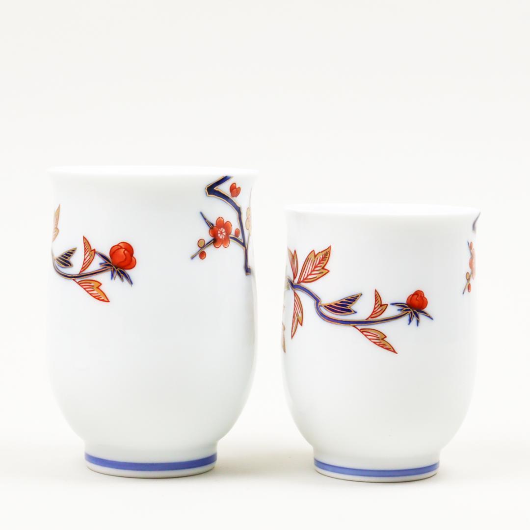 香蘭社 磁藝工房謹製 染錦模様 組湯呑 蓋付 箱付き 未使用