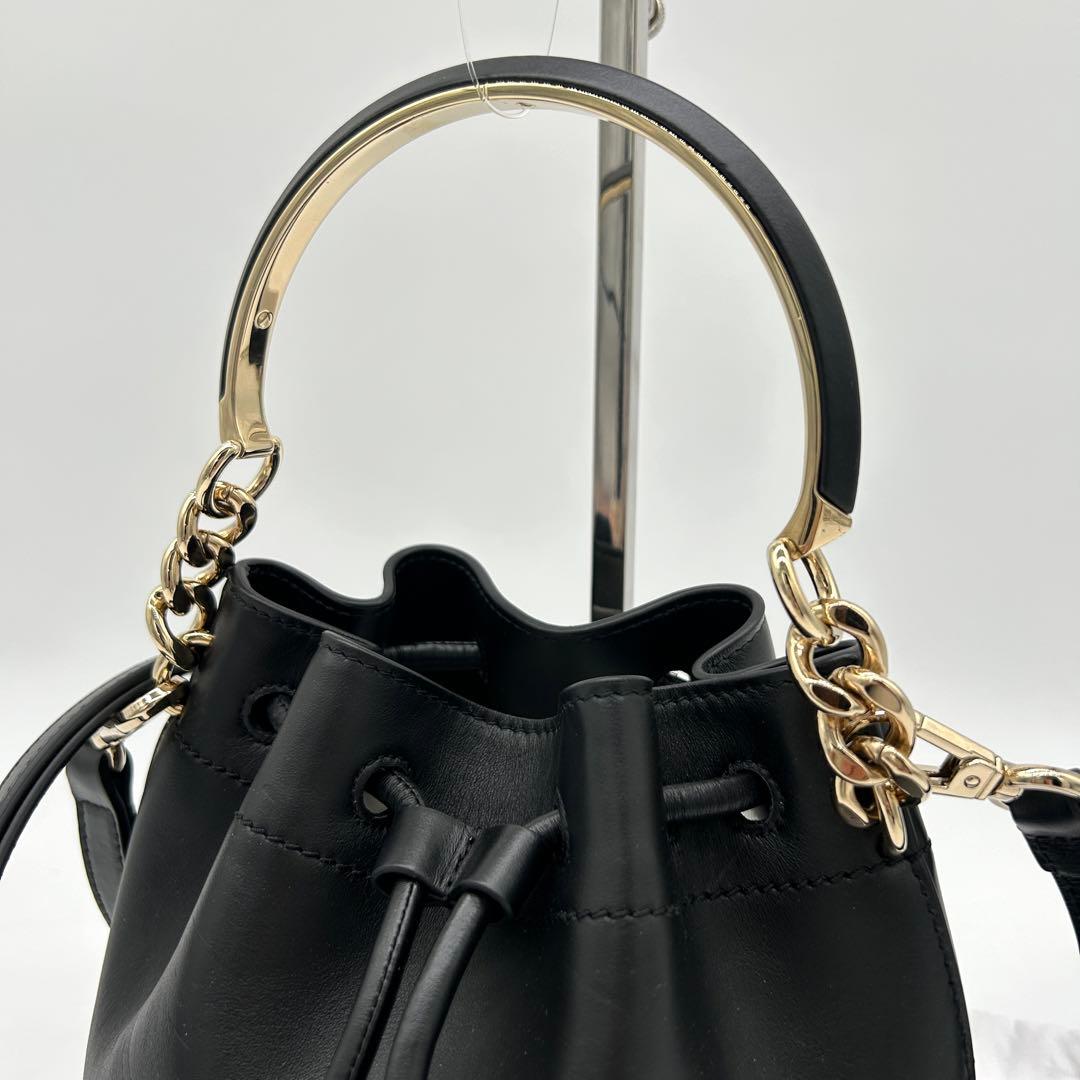 【極美品】ジミーチュウ 2way ボンボンバケット ショルダーバッグ レザー 黒