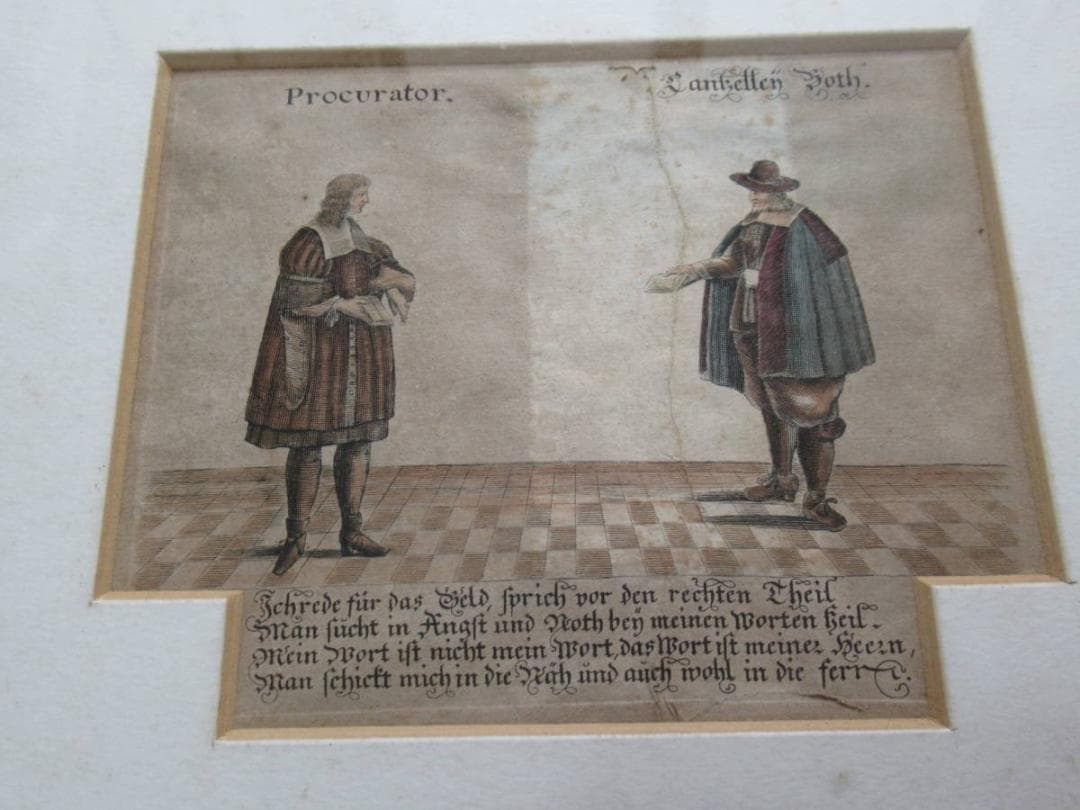 1700年頃英国◆古代ローマ皇帝 プロクラトル他記載書籍 ビュラン彫り銅版画額装