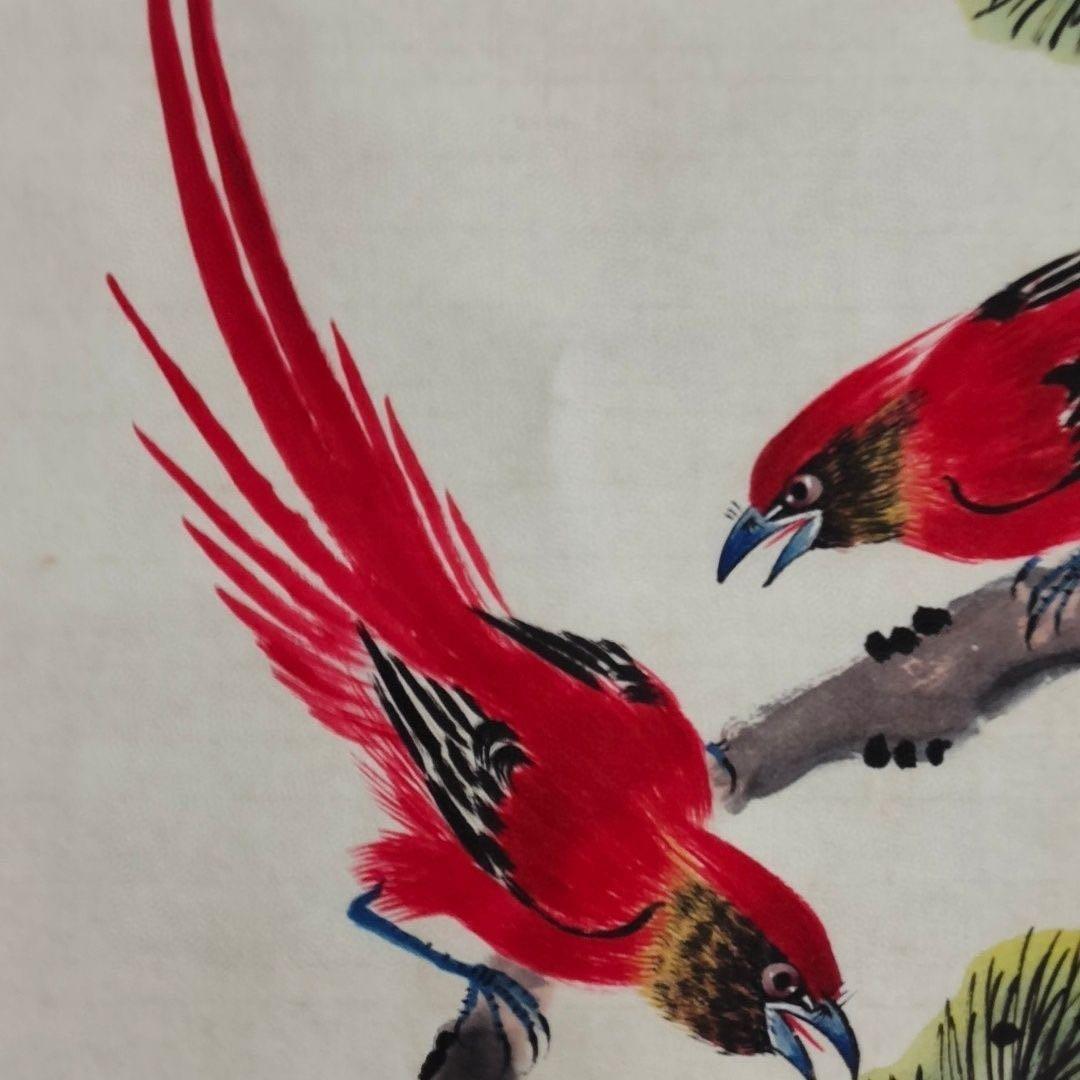 張大千 喜上眉梢 掛軸｜中国花鳥画｜松竹梅・喜鵲｜中堂 水墨画｜床の間