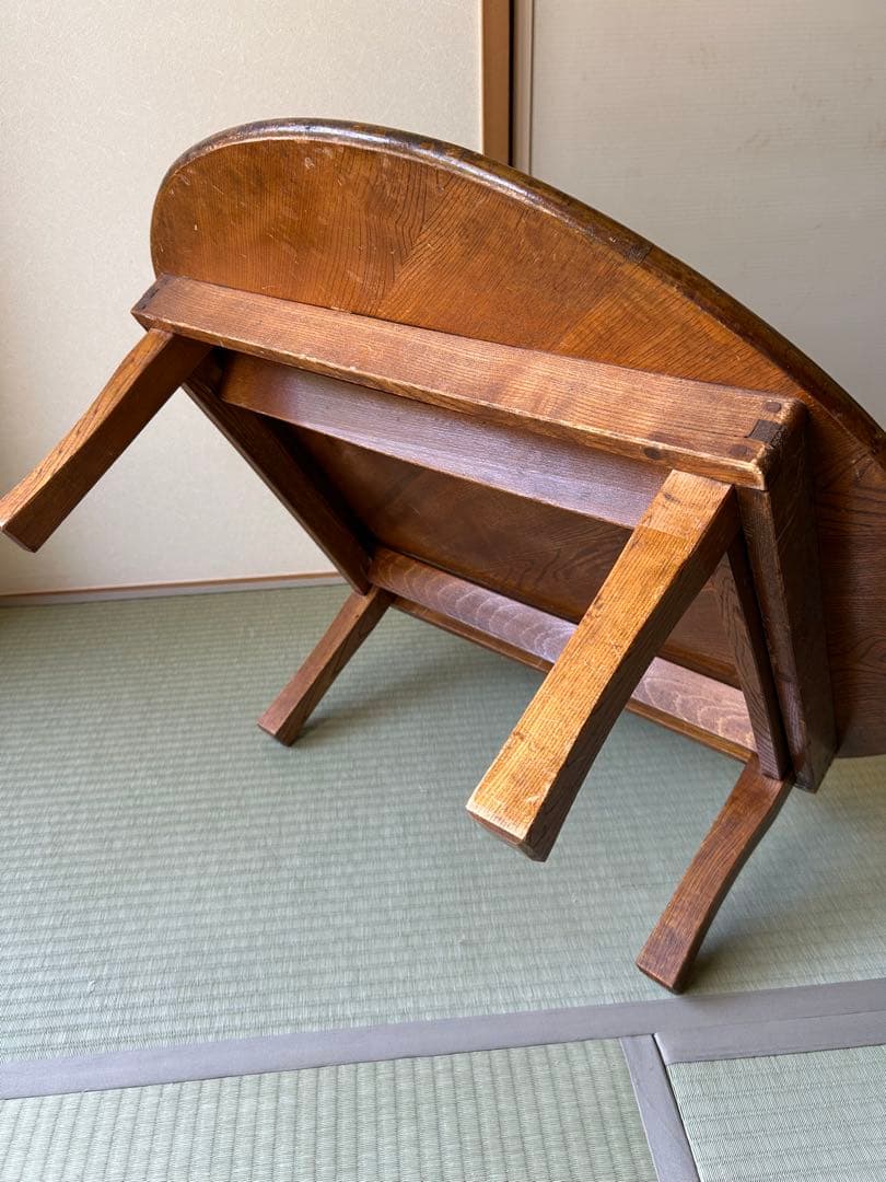 レトロ木製円形折りたたみちゃぶ台