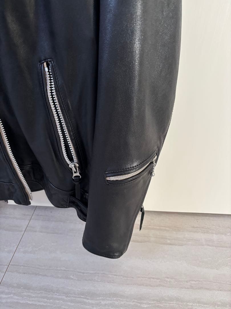 美品【希少Mサイズ】【ナノユニバース】羊革レザーライダースジャケットブラック