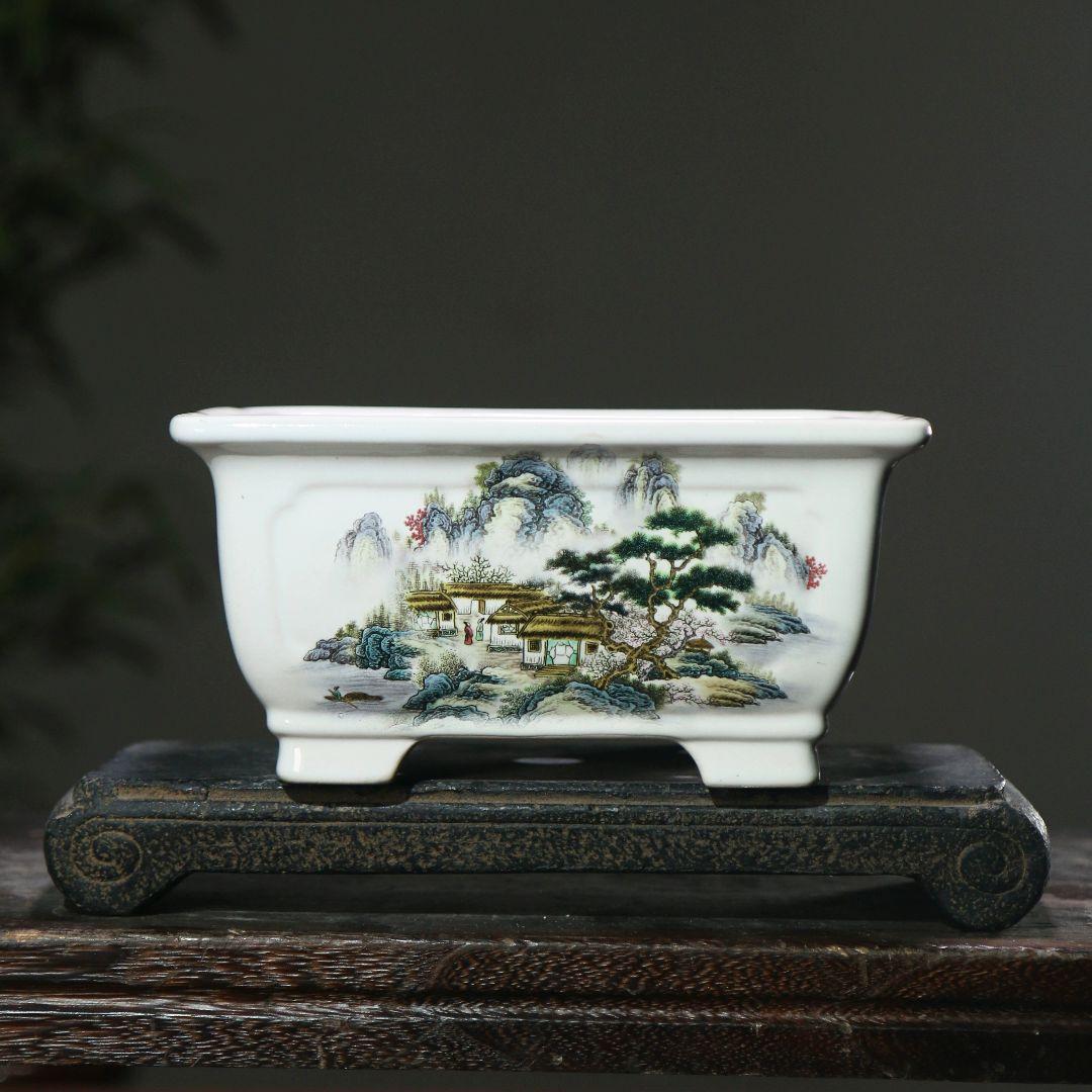 中国風山水図盆栽 陶磁盆 紫砂鉢 大盆栽 小盆栽