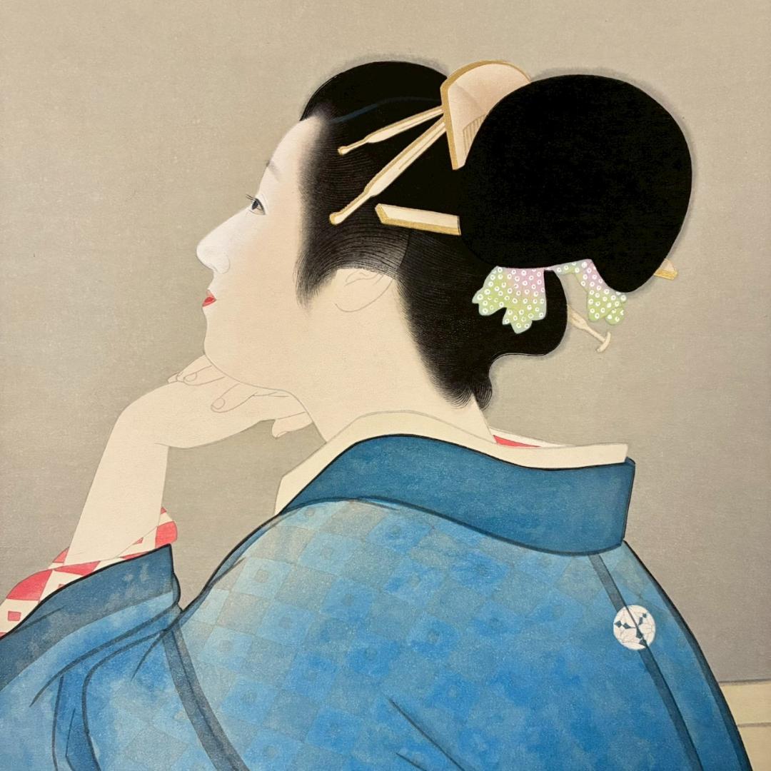 上村松園「待月」木版画 上村松篁監修 美術書院証明シール有 近代美人画 名作