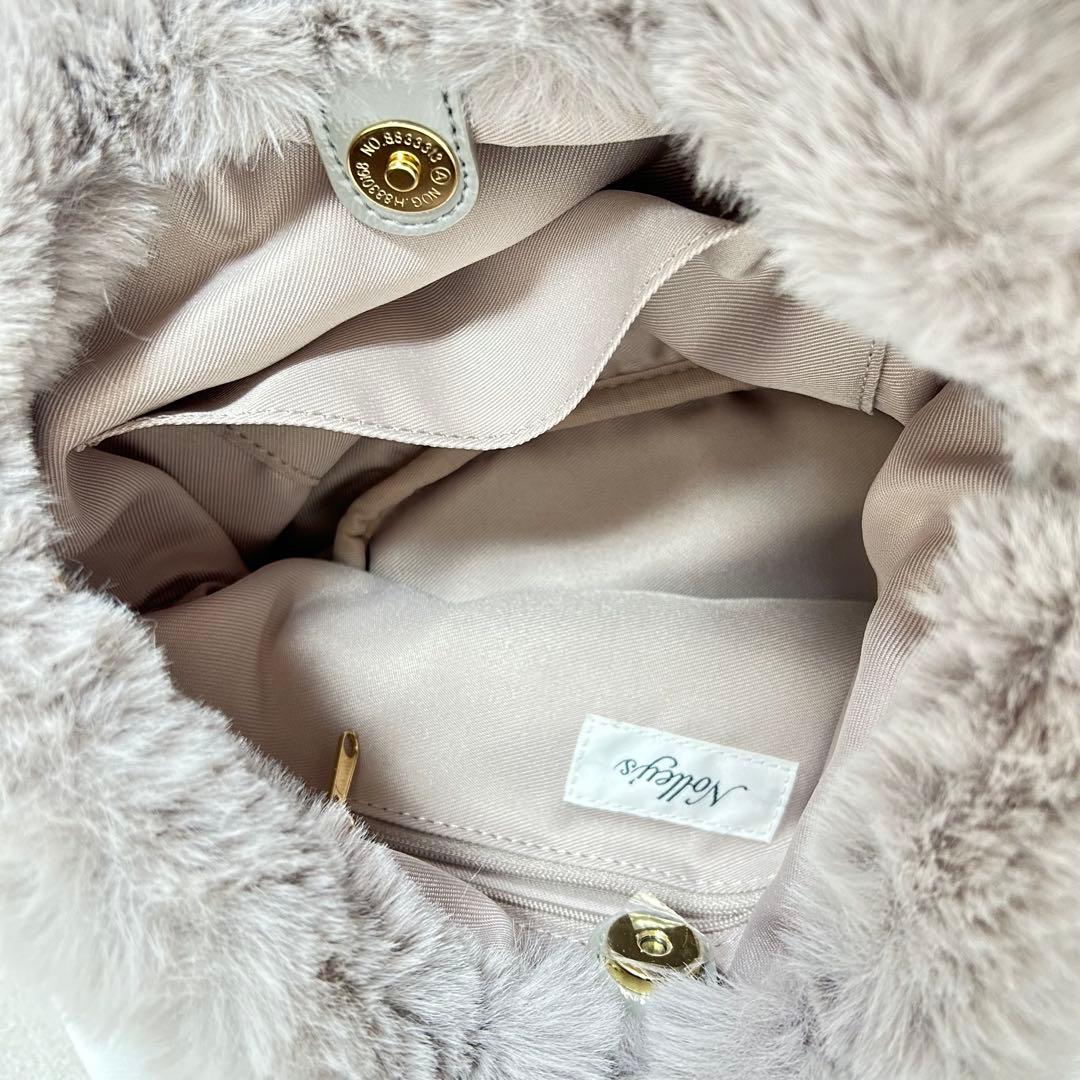 未使用NOLLEY’Sエコファーリングハンドルバッググレーファーショルダーバッグ