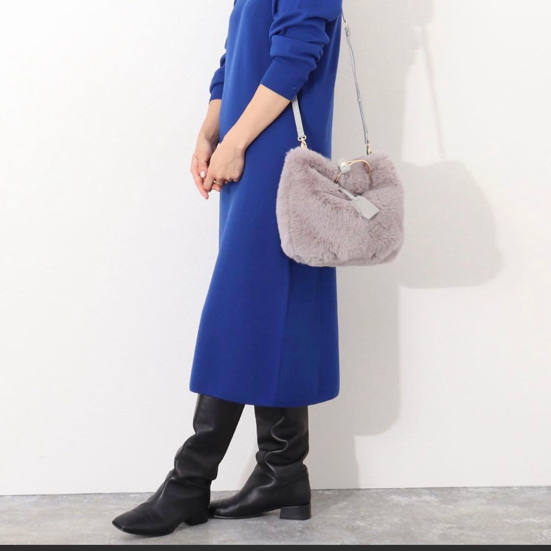 未使用NOLLEY’Sエコファーリングハンドルバッググレーファーショルダーバッグ