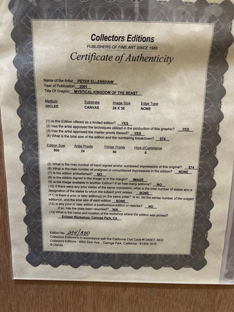 ピーターエレンショウ　274/500 ディズニー