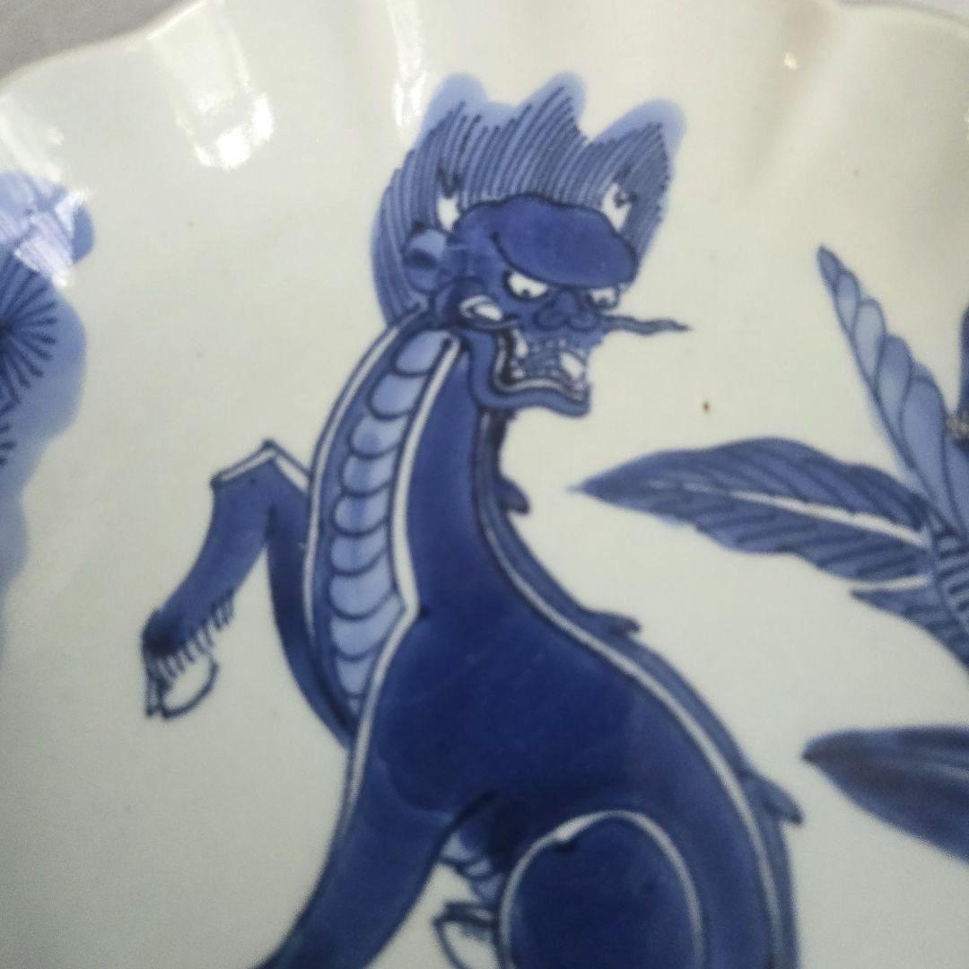 古伊万里　染付　七寸皿　麒麟　江戸時代　骨董　金継ぎ　アンティーク