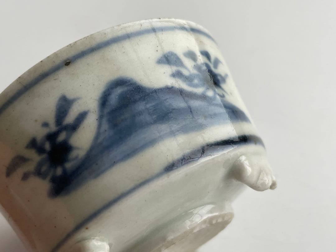 骨董　アンティーク　藍九谷　古伊万里　染付　香炉　三つ足　ミニ香炉　香爐　盆栽鉢