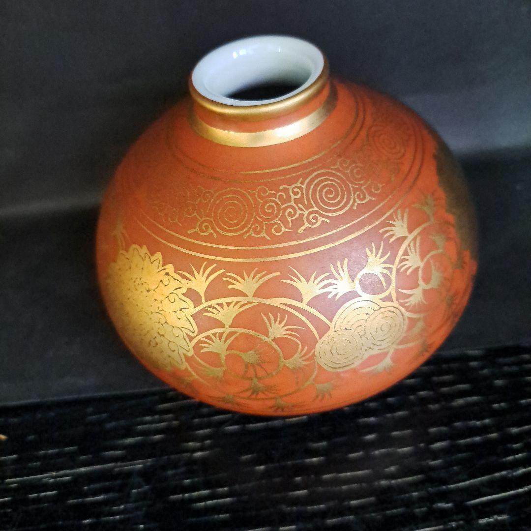 九谷　明治初期　　大日本永楽造　赤絵本金彩　油壺　大型　名入