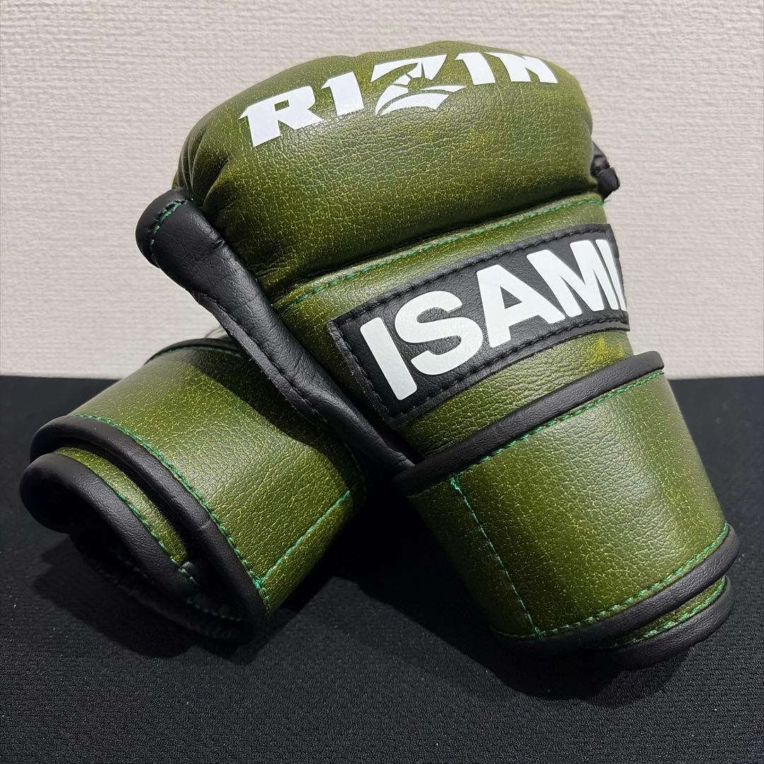 美品　RIZIN ISAMI グリーンオープンフィンガーグローブ　Sサイズ