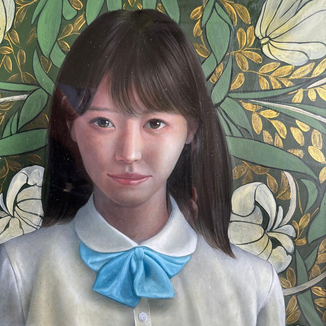 絵画　油彩画　少女　茅原佳介　「花」