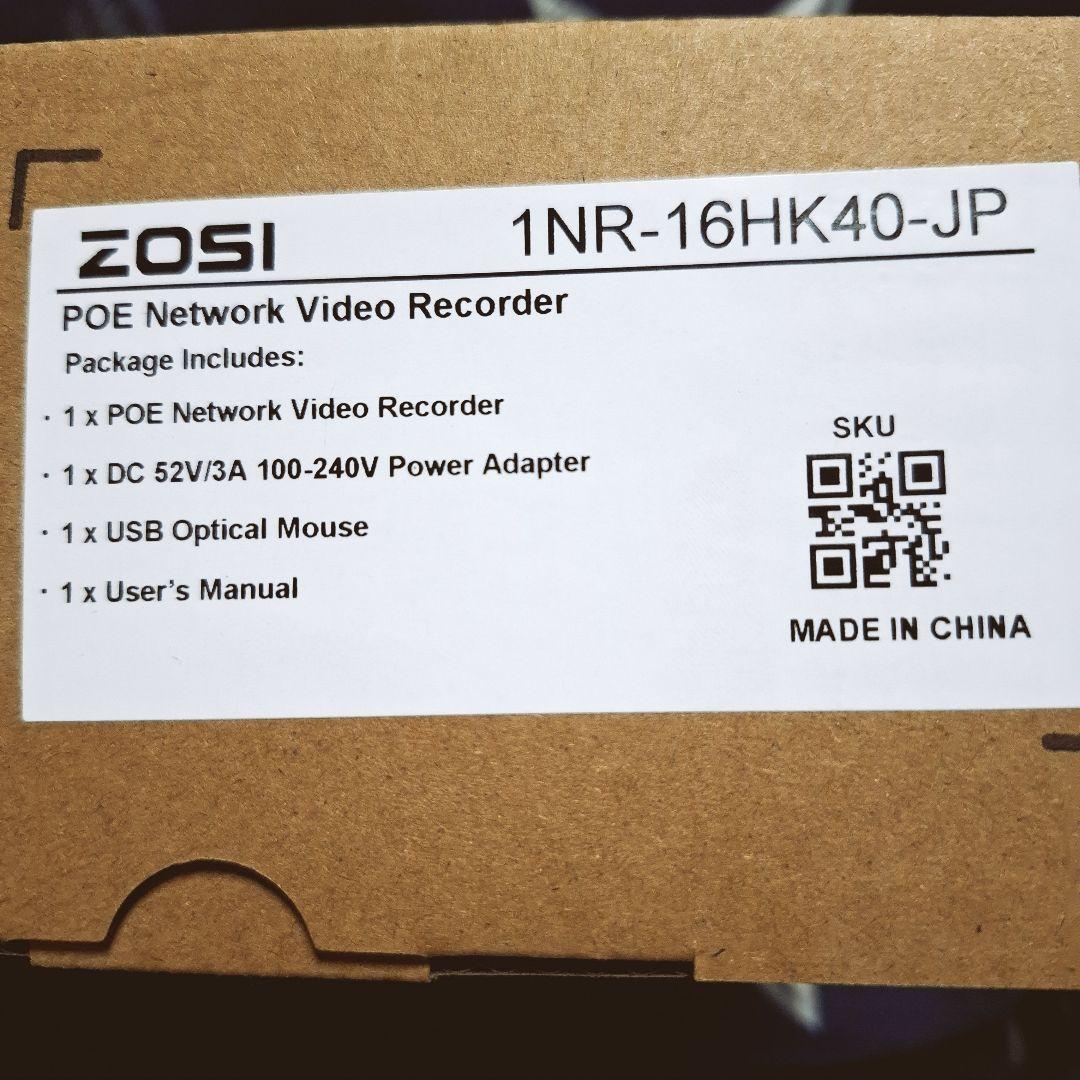 ZOSI ZR16HK poe防犯レコーダー 16ch 4TB内蔵 800万画素