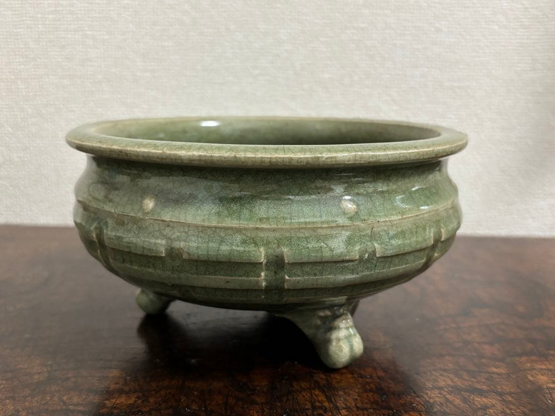 完品!　明時代　龍泉窯青磁香炉　七官青磁 　　(検)唐物 中国古玩 骨董 香爐
