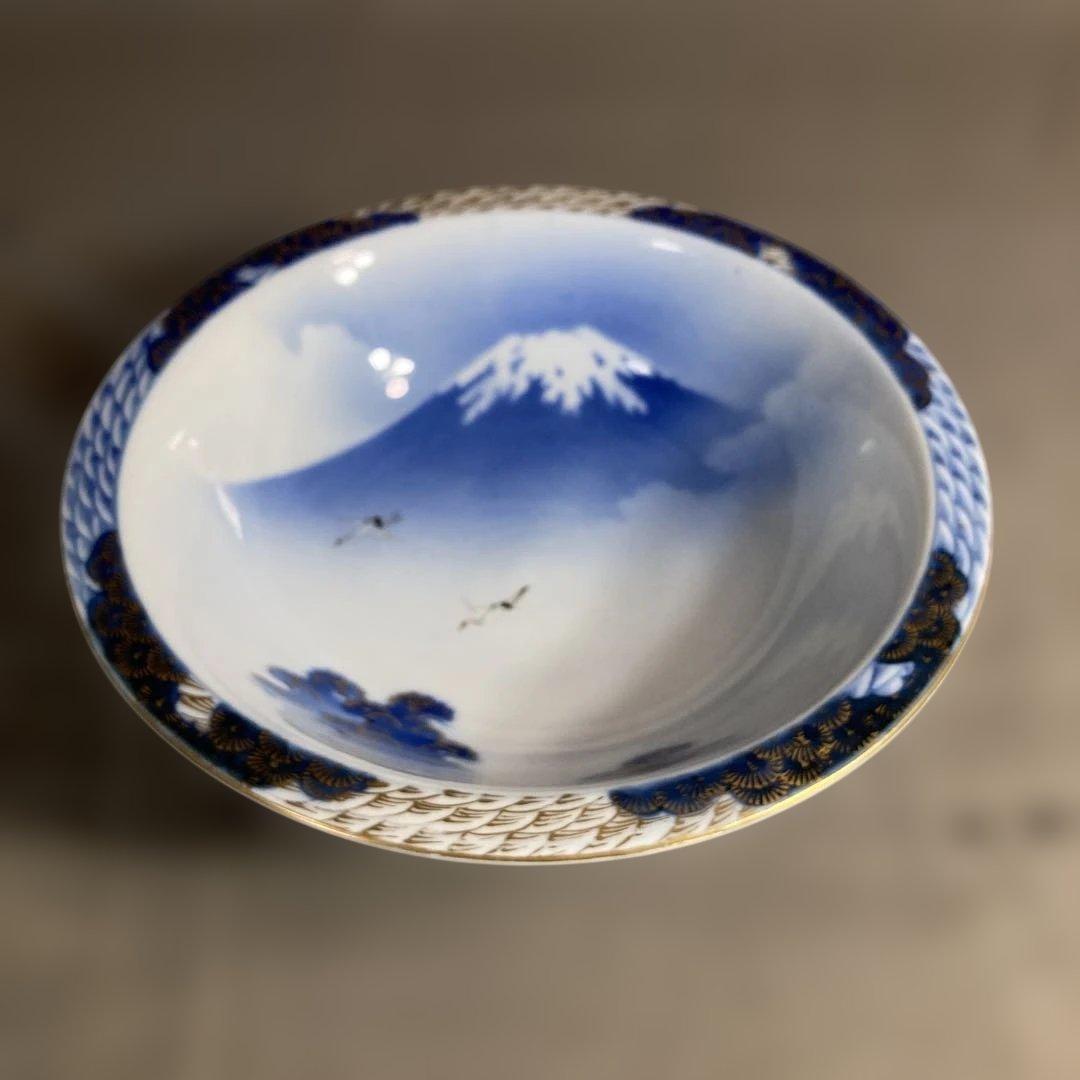 【オールド深川製】有田焼の伝統　日本の名窯　有田　深川製磁　染錦富士に鶴絵　鉢