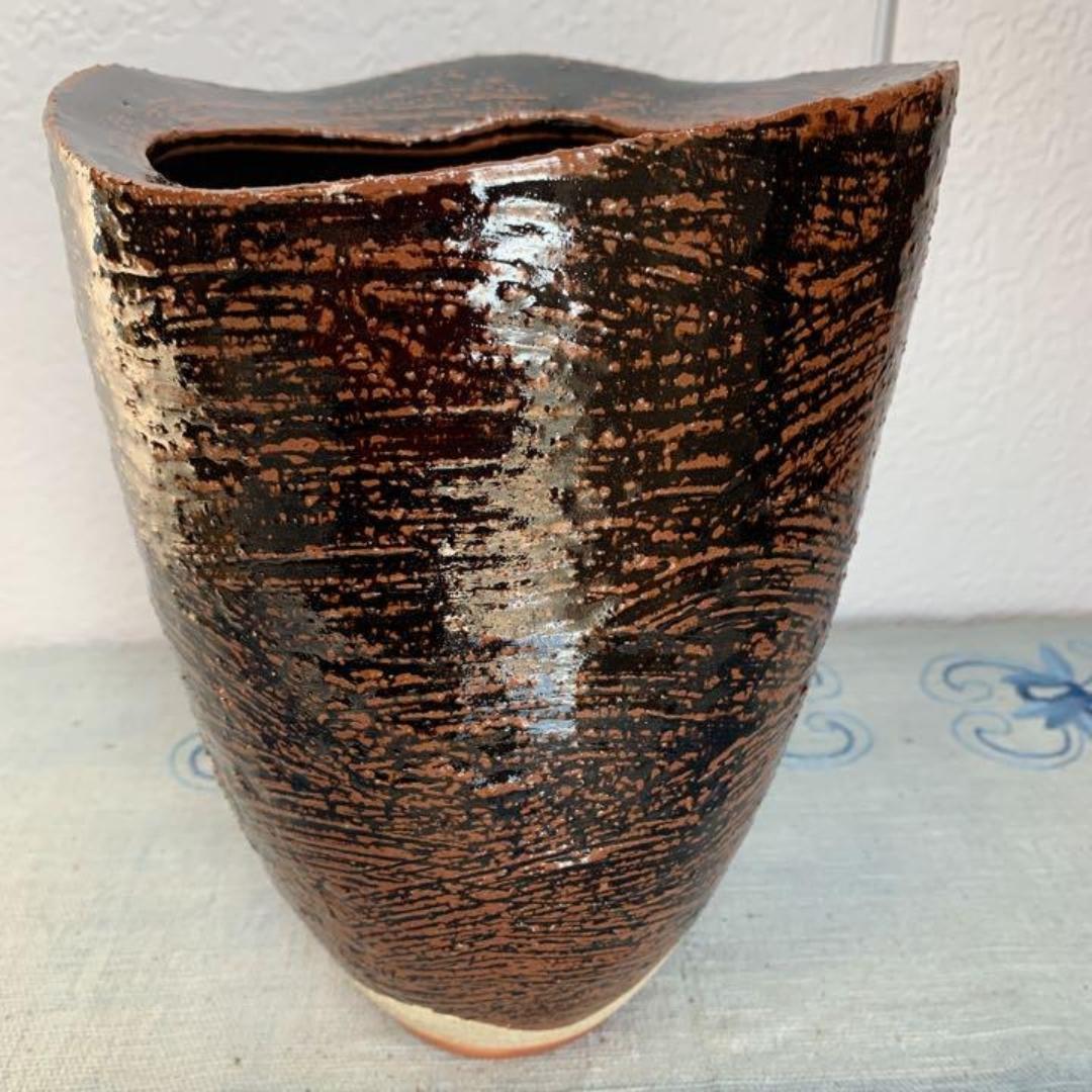 越中瀬戸焼　千寿窯　黒釉花瓶　吉野香岳造（未使用）再お値下げしました！！