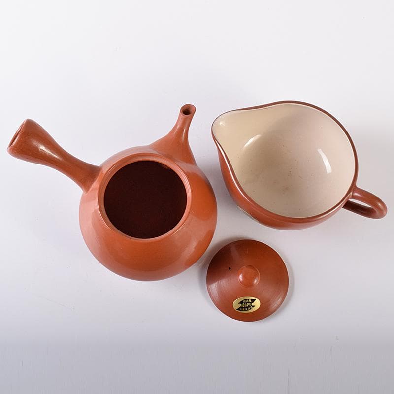 煎茶道具　佐渡無名異焼　丸山金水造　朱泥　茶器揃　共箱　M　R7931