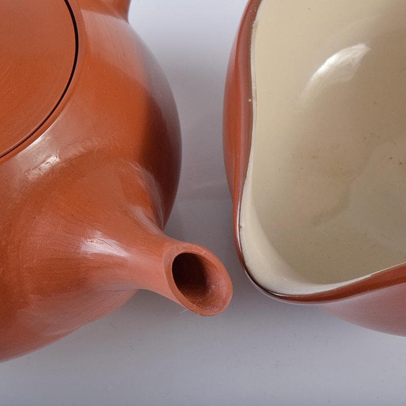 煎茶道具　佐渡無名異焼　丸山金水造　朱泥　茶器揃　共箱　M　R7931