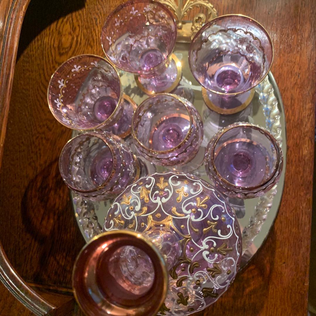 ヴェネチア　ムラーノガラス　デキャンタセット　8点　アレキサンドライトガラス