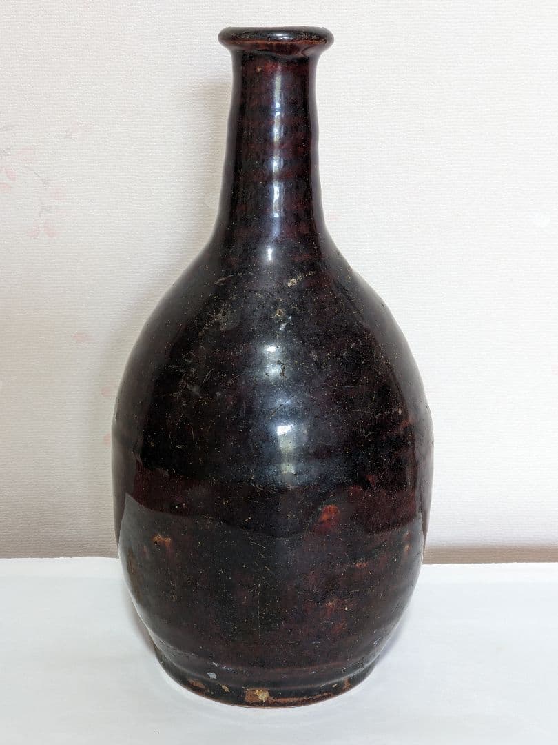 ♦江戸時代 尾呂窯 鉄釉 徳利 瓶 酒器 18世紀初頭 花器 花生置物 骨董品
