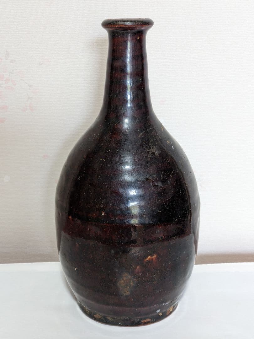 ♦江戸時代 尾呂窯 鉄釉 徳利 瓶 酒器 18世紀初頭 花器 花生置物 骨董品