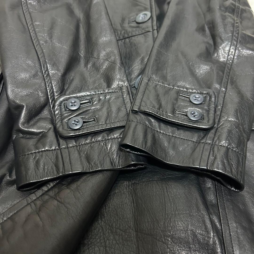 超希少　丈120cm超　牛革　ロング　ダブルチェスターコート　黒