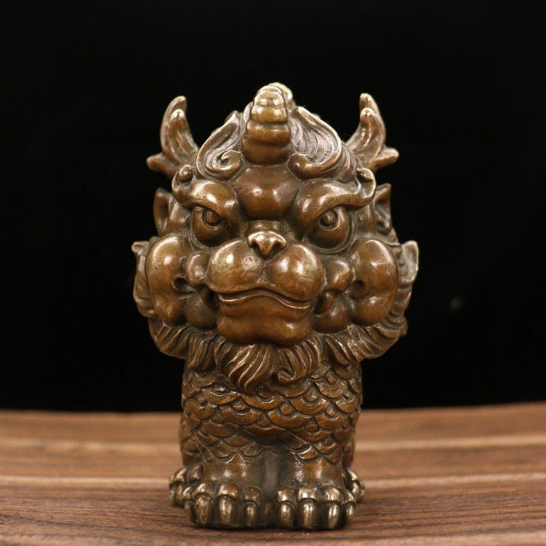 銅器 麒麟 茶寵 文房文鎮 玄関 鎮宅辟邪 開運風水 招財置物 装飾品工芸品