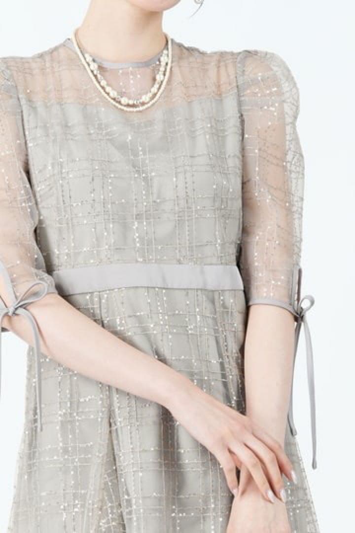 【Leja】チェックスパンコールリボンワンピースドレス