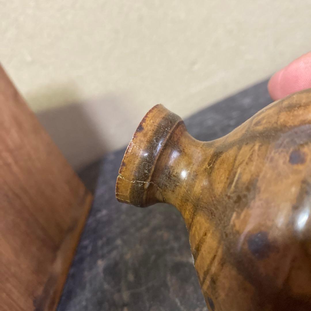 黒釉李朝油壺　木箱付き